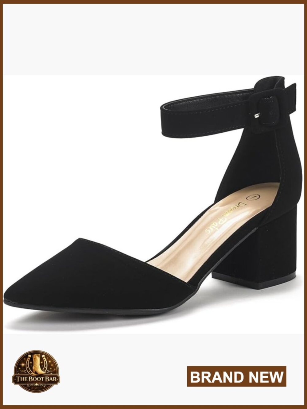 Pointed Toe Chunky Heel Pumps with Adjustable Buckle, Latex Insole